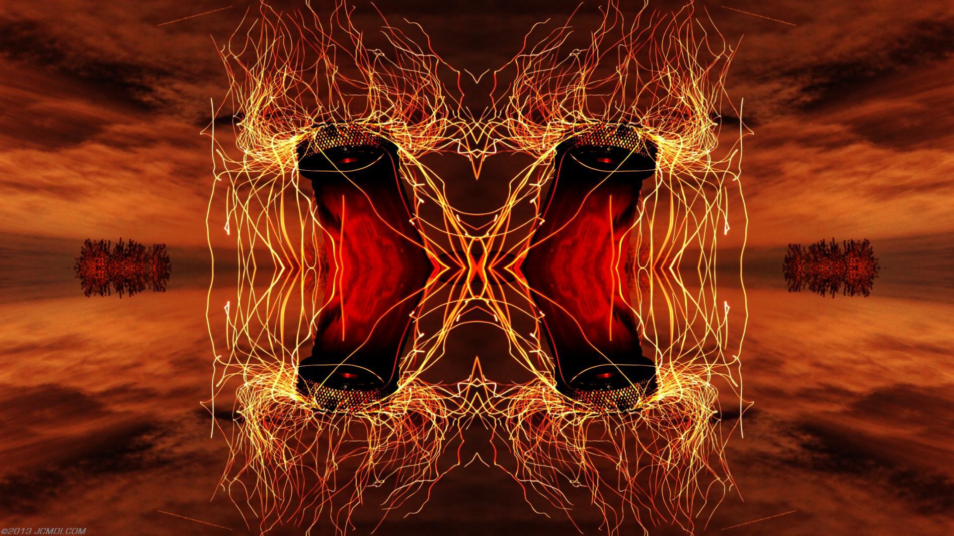 Quadroscopic composite trails: Zoomed 5D clouds moon chimney sparks and stars